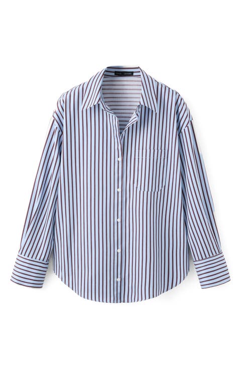 Stripe Cotton Blend Button-Up Shirt