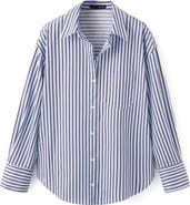 MANGO Stripe Cotton Blend Button-Up Shirt