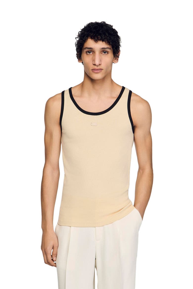 Cotton vest top with patch, Main, color, Sand