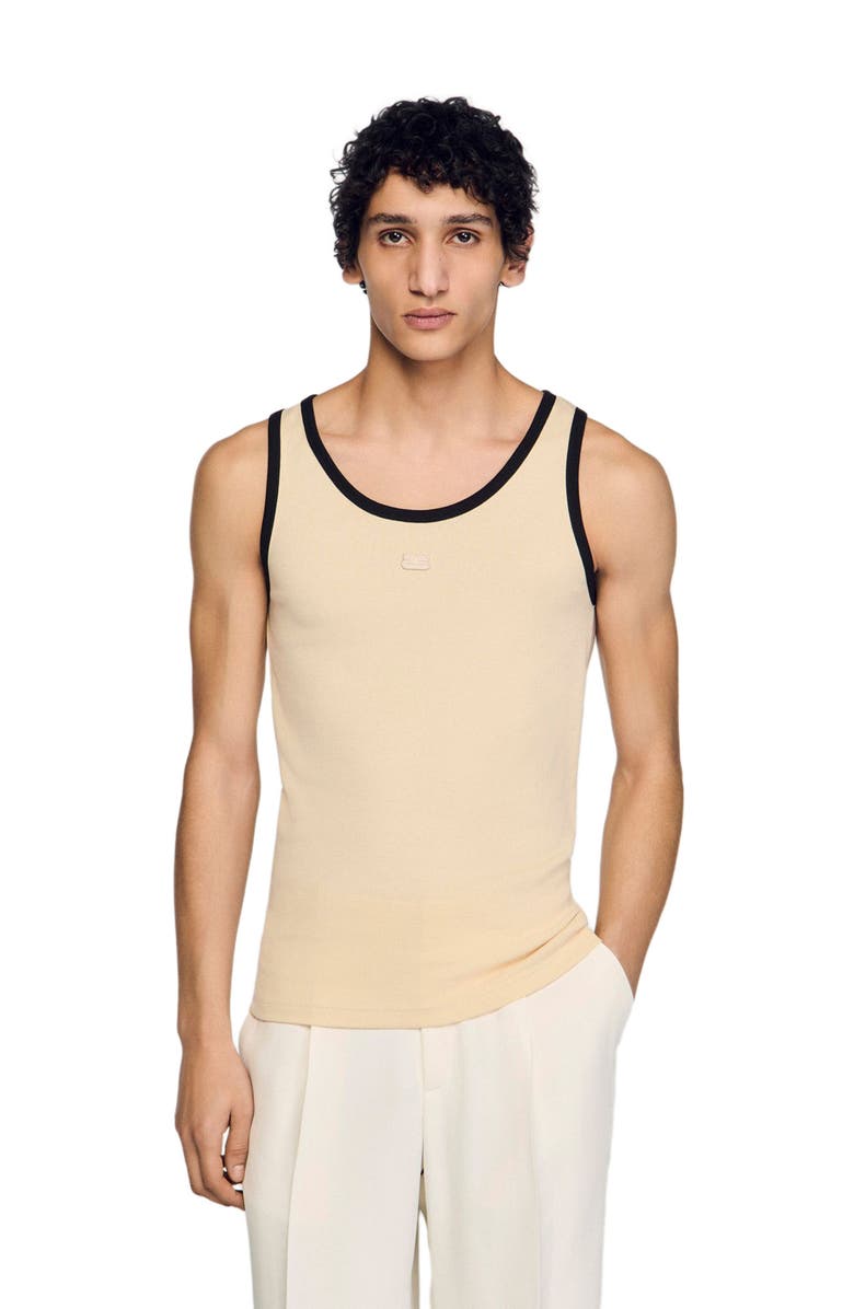 SANDRO Cotton vest top with patch, Main, color, Sand