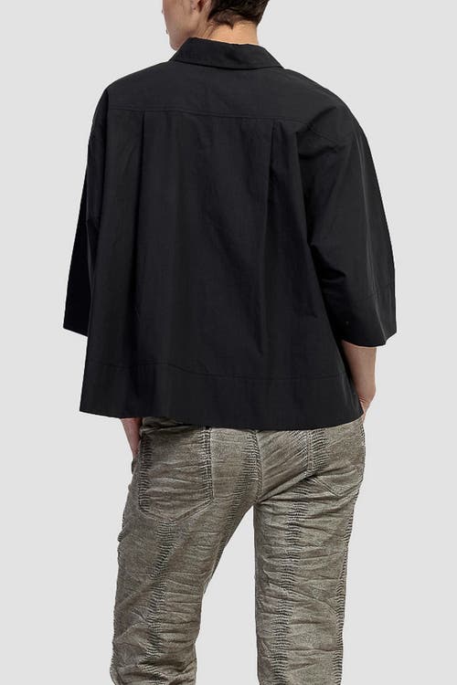 Alembika Boxy Button-up Shirt With Contrast Printed Pockets In Black/white