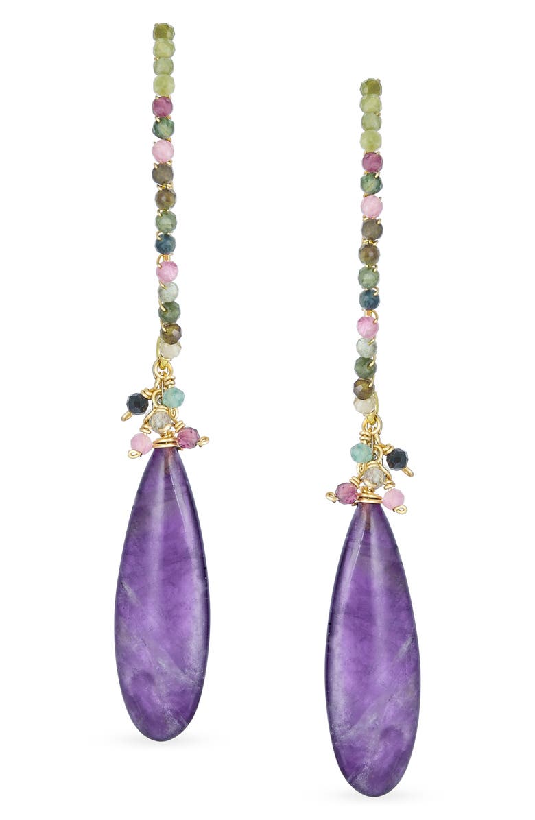 BLING JEWELRY Cluster Teardrop Earrings, Alternate, color, Purple