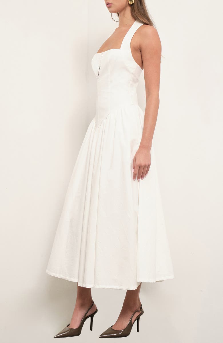MAUDE CLUB Zoa Drop Waist Midi Dress, Alternate, color, White