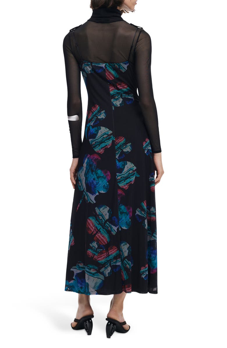 Desigual Long Sleeve Floral Print Dress, Alternate, color, Black