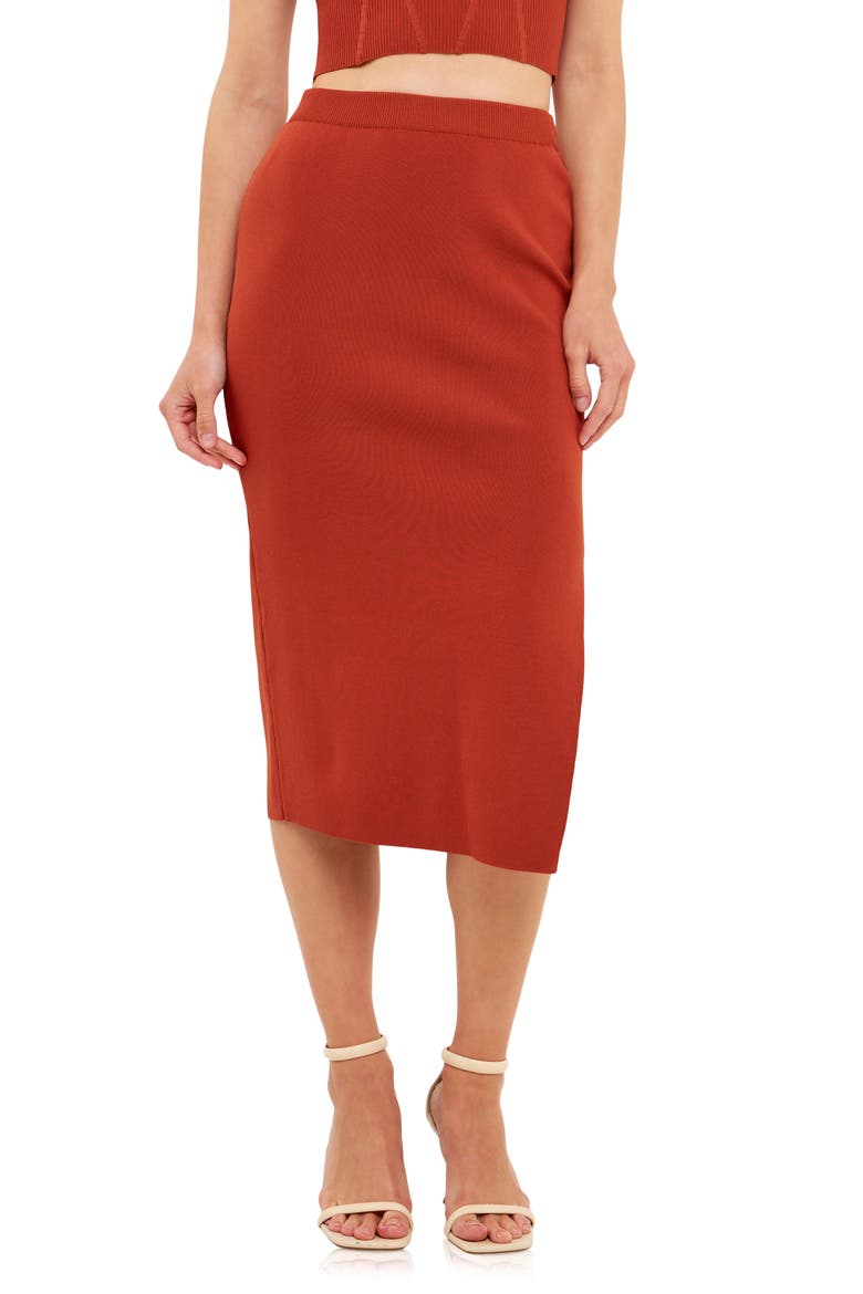 Side Slit Midi Skirt, Main, color, BURNT ORANGE