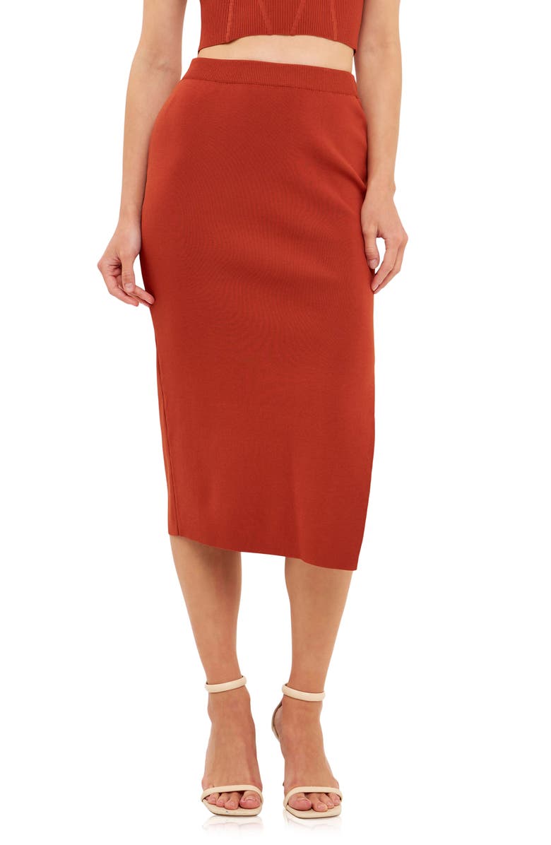 Endless Rose Side Slit Midi Skirt, Main, color, Burnt Orange