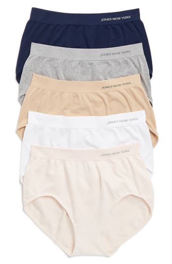 Jones New York Seamless 5-pack Briefs In Grey/white/shell