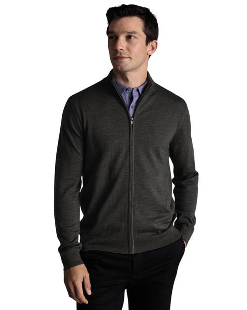 Charles Tyrwhitt Pure Merino Full Zip Through Cardigan In Gray