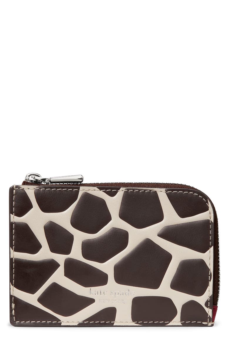 Giraffe Print Leather Mini Zip Card Case, Main, color, MULTI