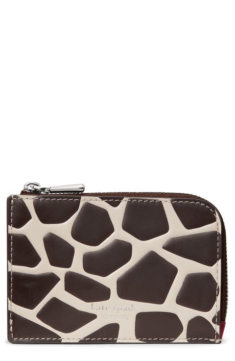 Giraffe Print Leather Mini Zip Card Case