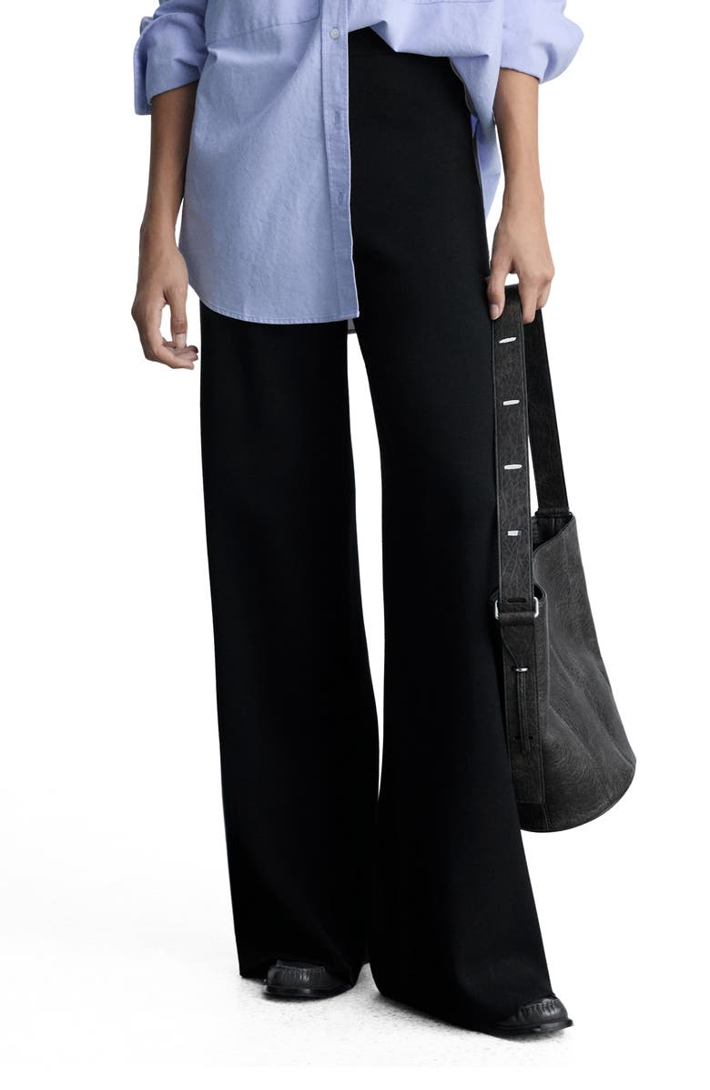 MANGO Contrast Stripe Straight Leg Pants, Main, color, Black