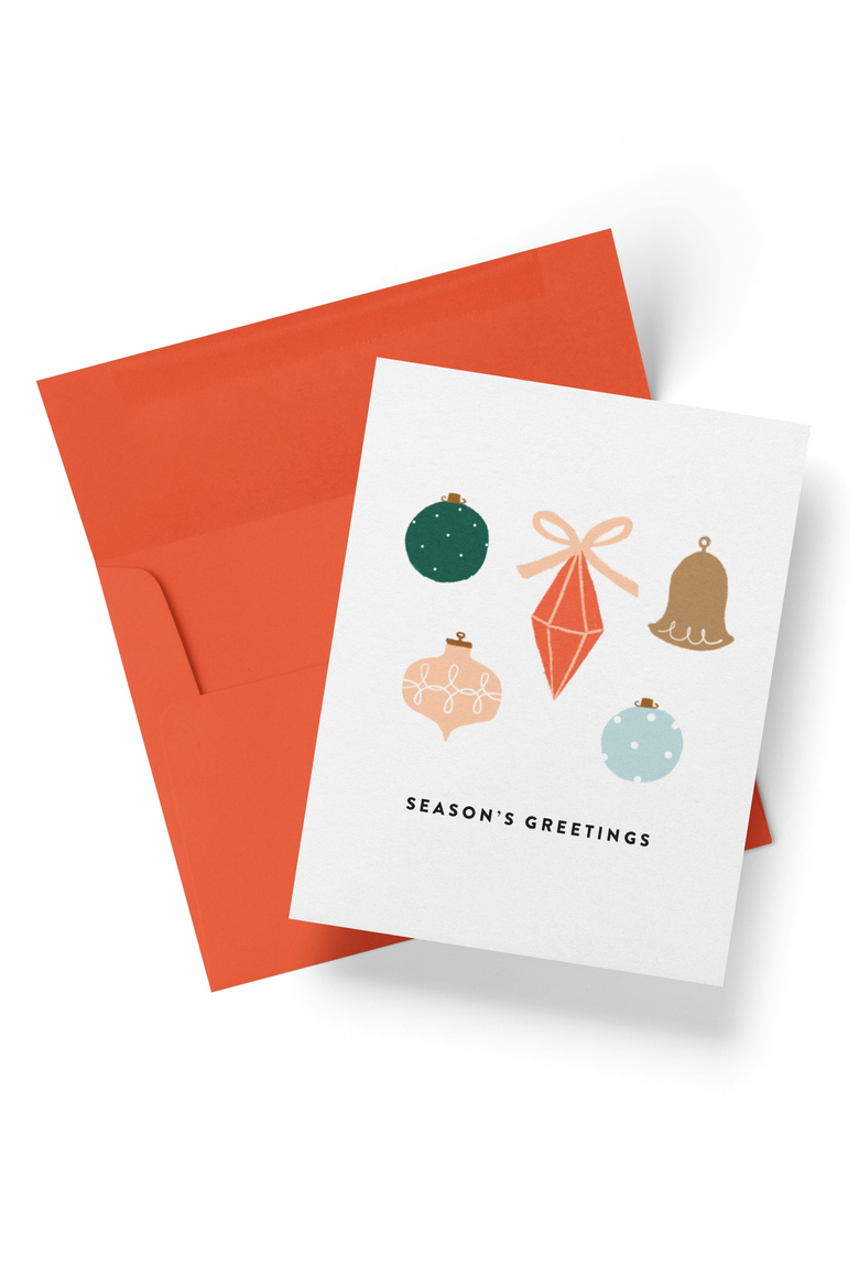 Seasons Greetings Holiday Ornaments Boxed Set of 8 Greeting Cards, Main, color, White & Red