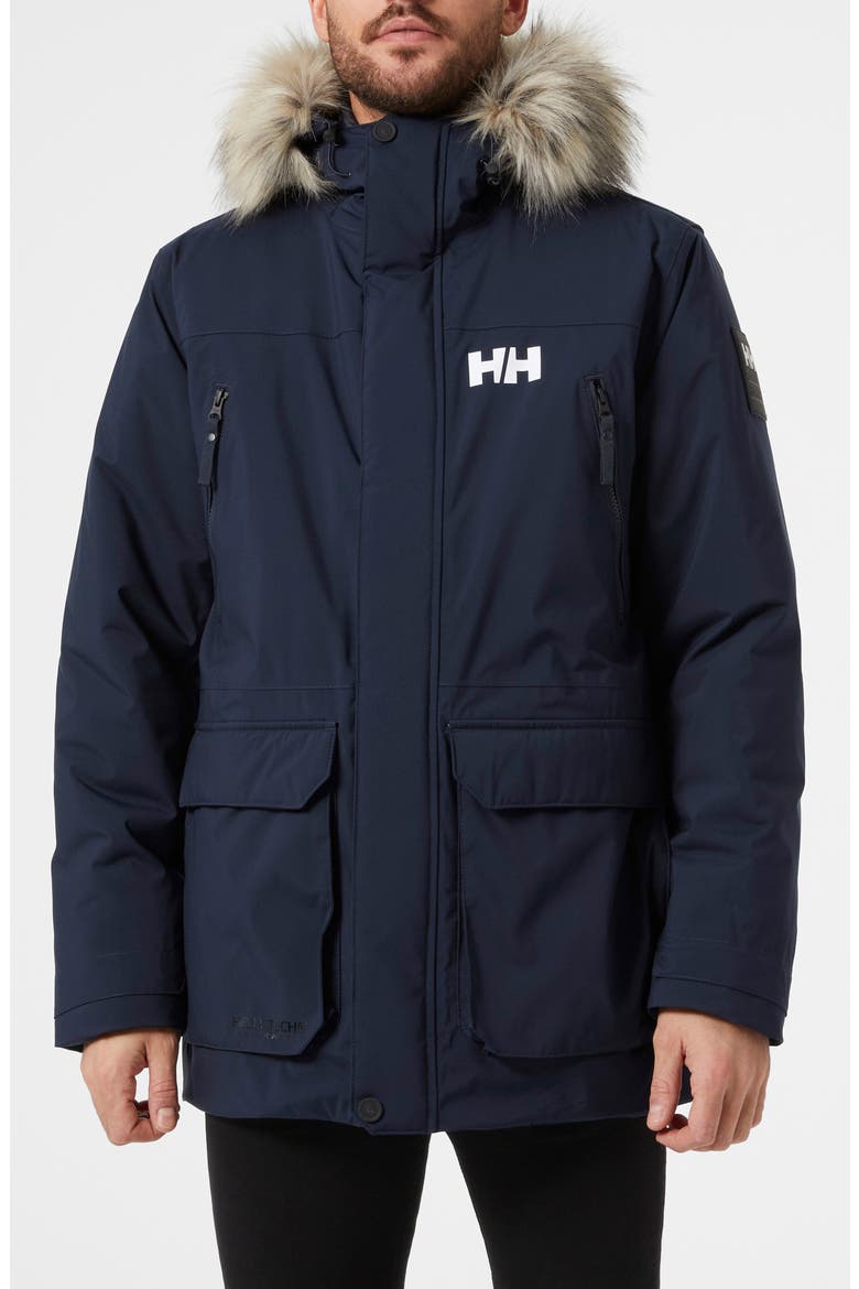 Reine Waterproof Insulated Parka with Faux Fur Trim Hood, Main, color, NAVY