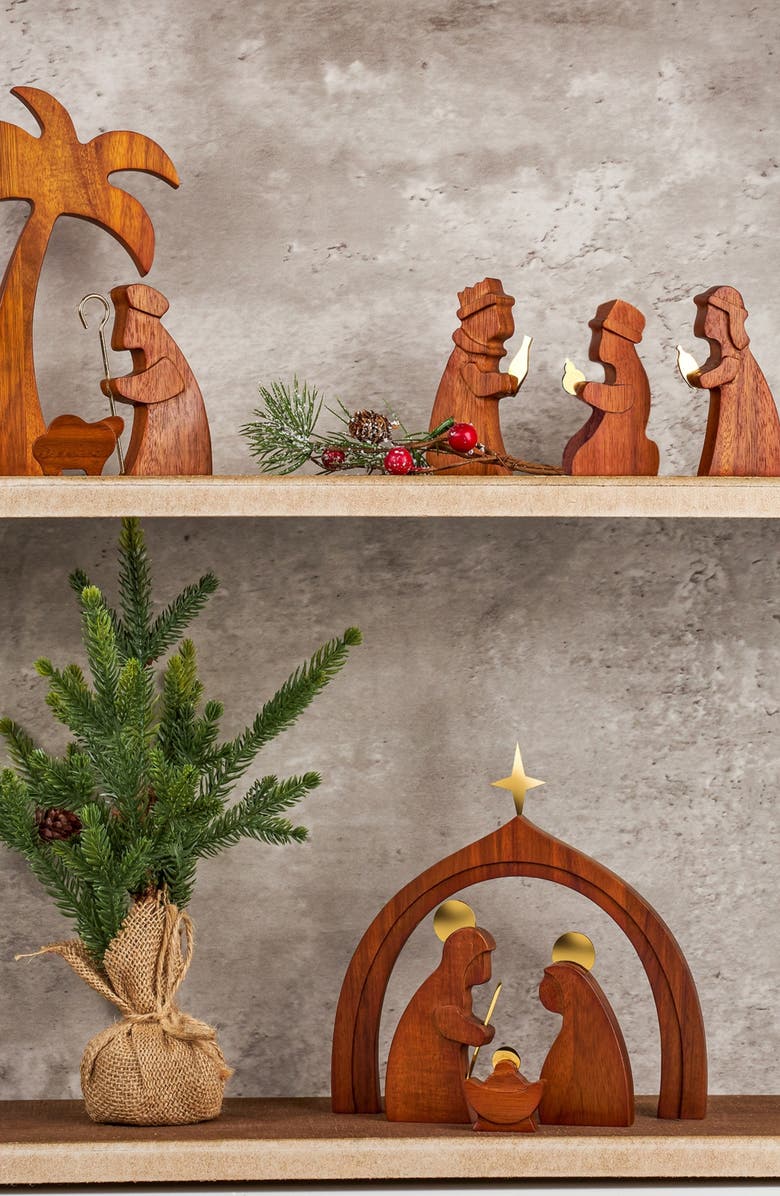 Nambé 11-Piece Wood Nativity Set, Alternate, color, Brown