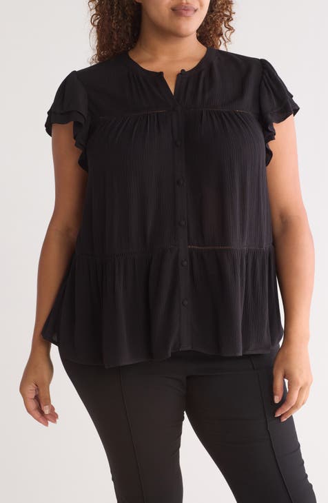 Flutter Sleeve Button Front Babydoll Top (Plus)