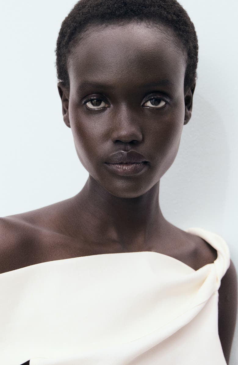 MANGO Pleated One-Shoulder Top, Alternate, color, Ecru