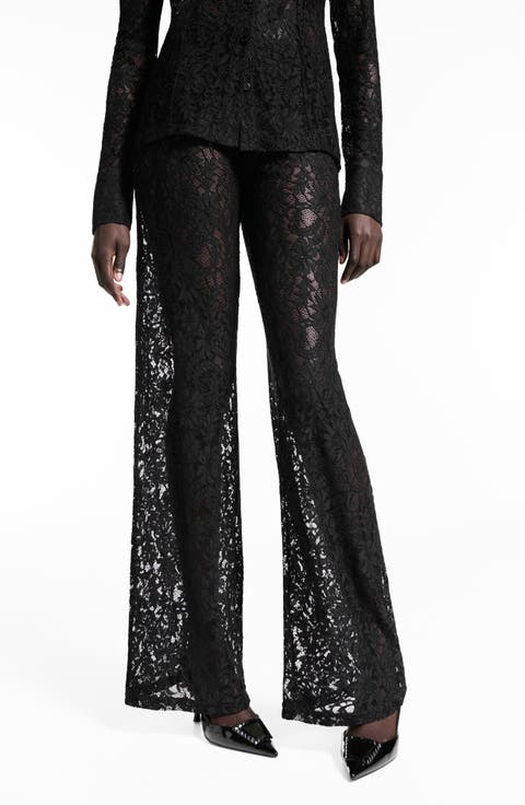 Sheer Lace Wide Leg Pants