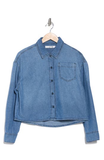 Joe's Crop Denim Shirt In Medium Indigo