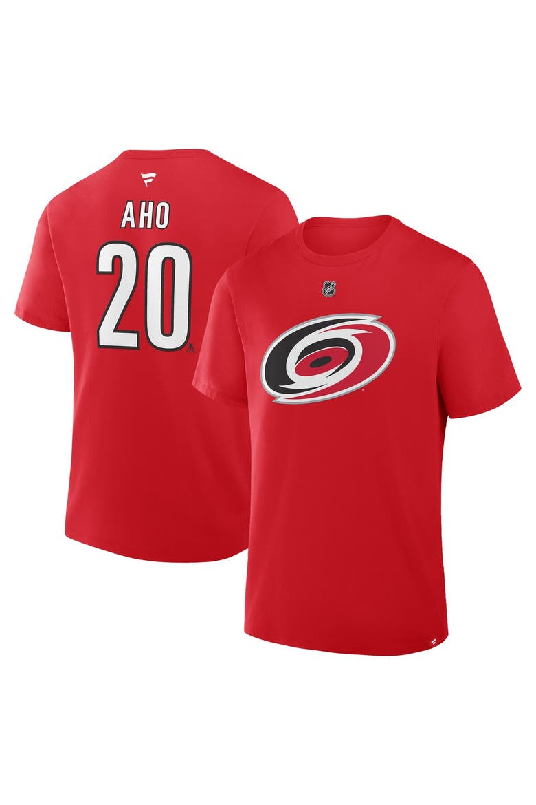 Men's Fanatics Sebastian Aho Red Carolina Hurricanes Authentic Stack Name & Number T-Shirt, Main, color, Red