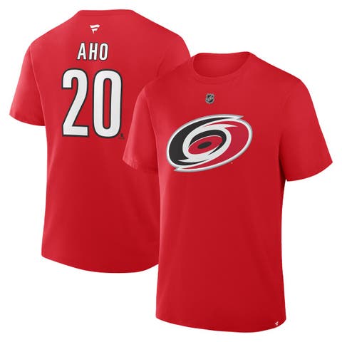 Men's Fanatics Sebastian Aho Red Carolina Hurricanes Authentic Stack Name & Number T-Shirt