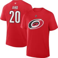 FANATICS Men's Fanatics Sebastian Aho Red Carolina Hurricanes Authentic Stack Name & Number T-Shirt
