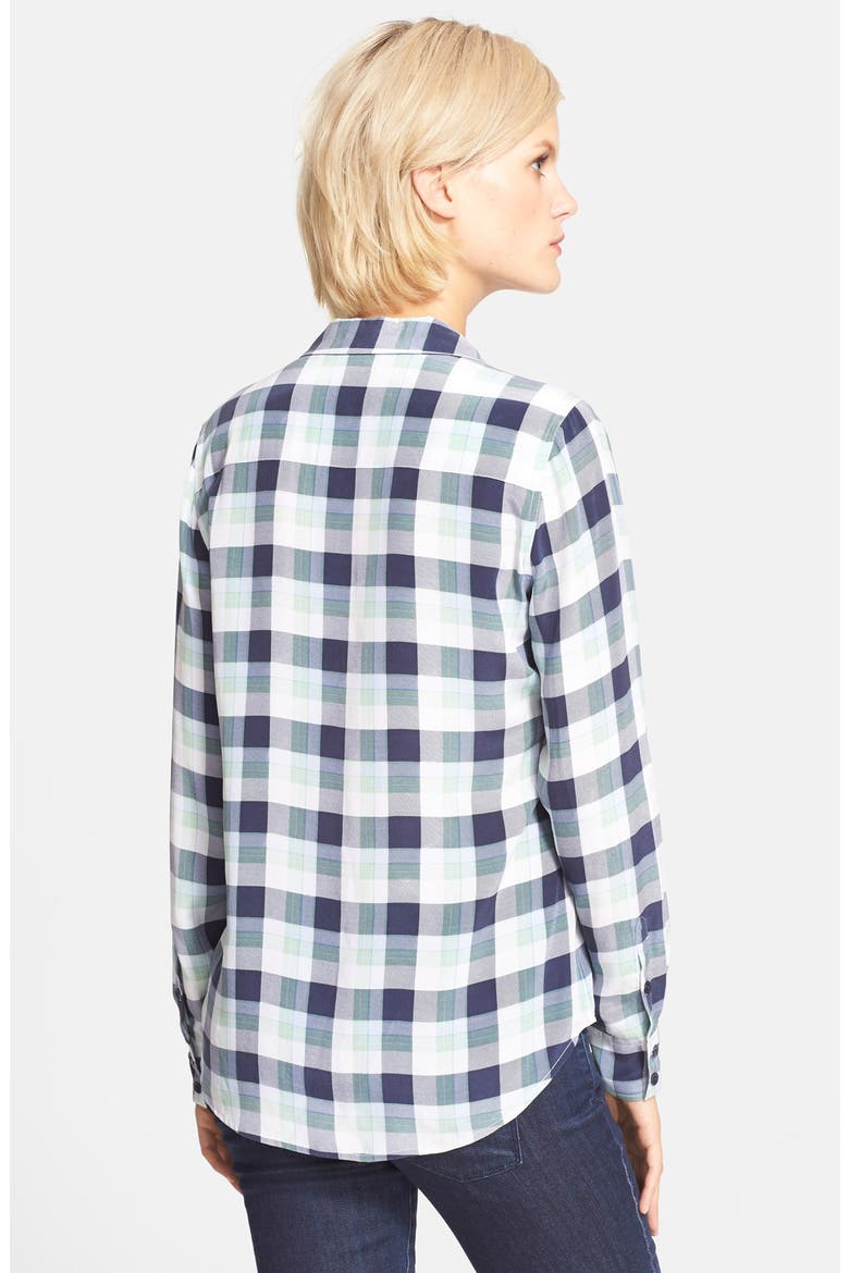 'Adalyn' Plaid Silk Shirt, Alternate, color, BRIGHT WHITE/ PEACOAT