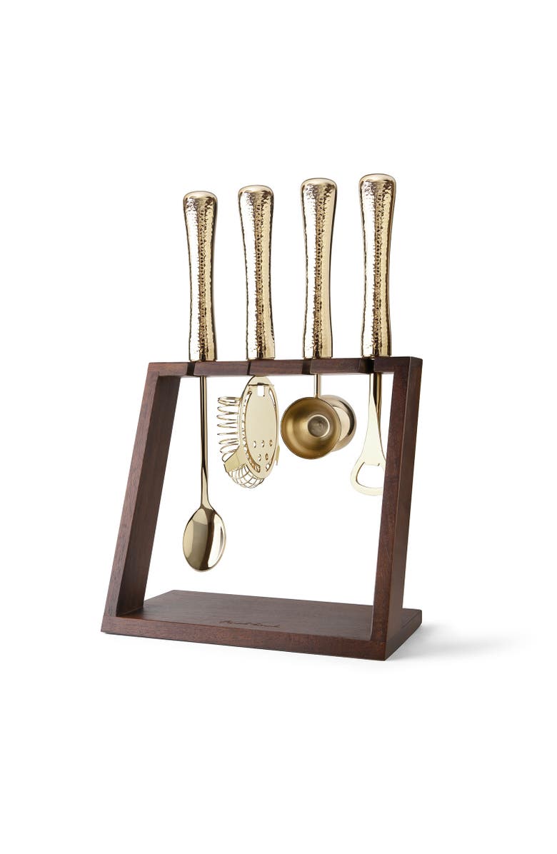 FINAL TOUCH 4 Piece Bar Tool Set with Stand - Brass Metal Handles, Main, color, Gold