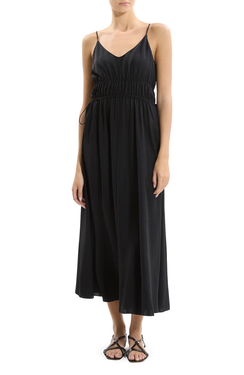 Theory Smocked Sleeveless Midi Dress, Main, color, Black