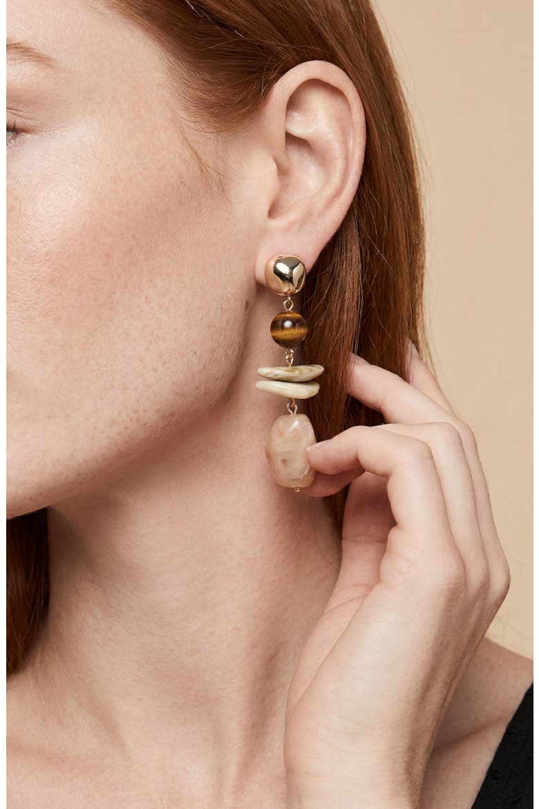 Solstice Stone 18k Gold Plated Drop Earrings, Alternate, color, BROWN