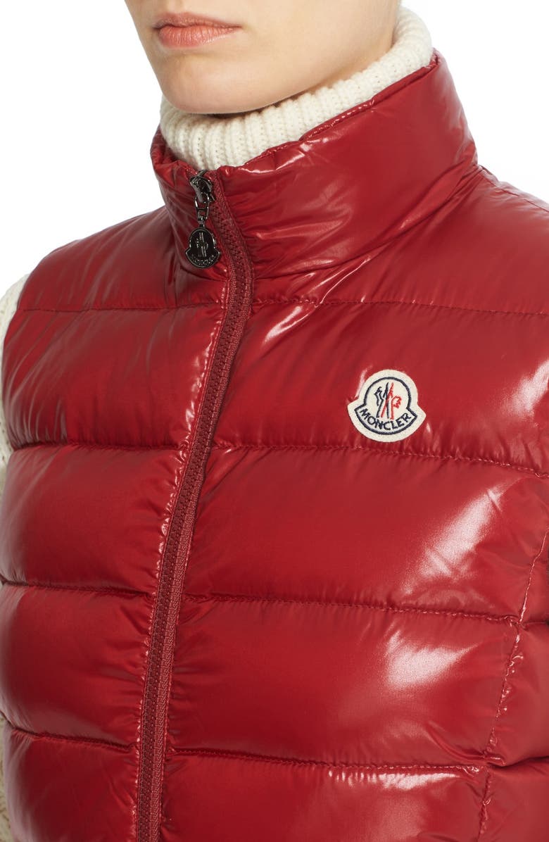 Moncler Ghany Water Resistant Shiny Nylon Down Puffer Vest, Alternate, color, Red