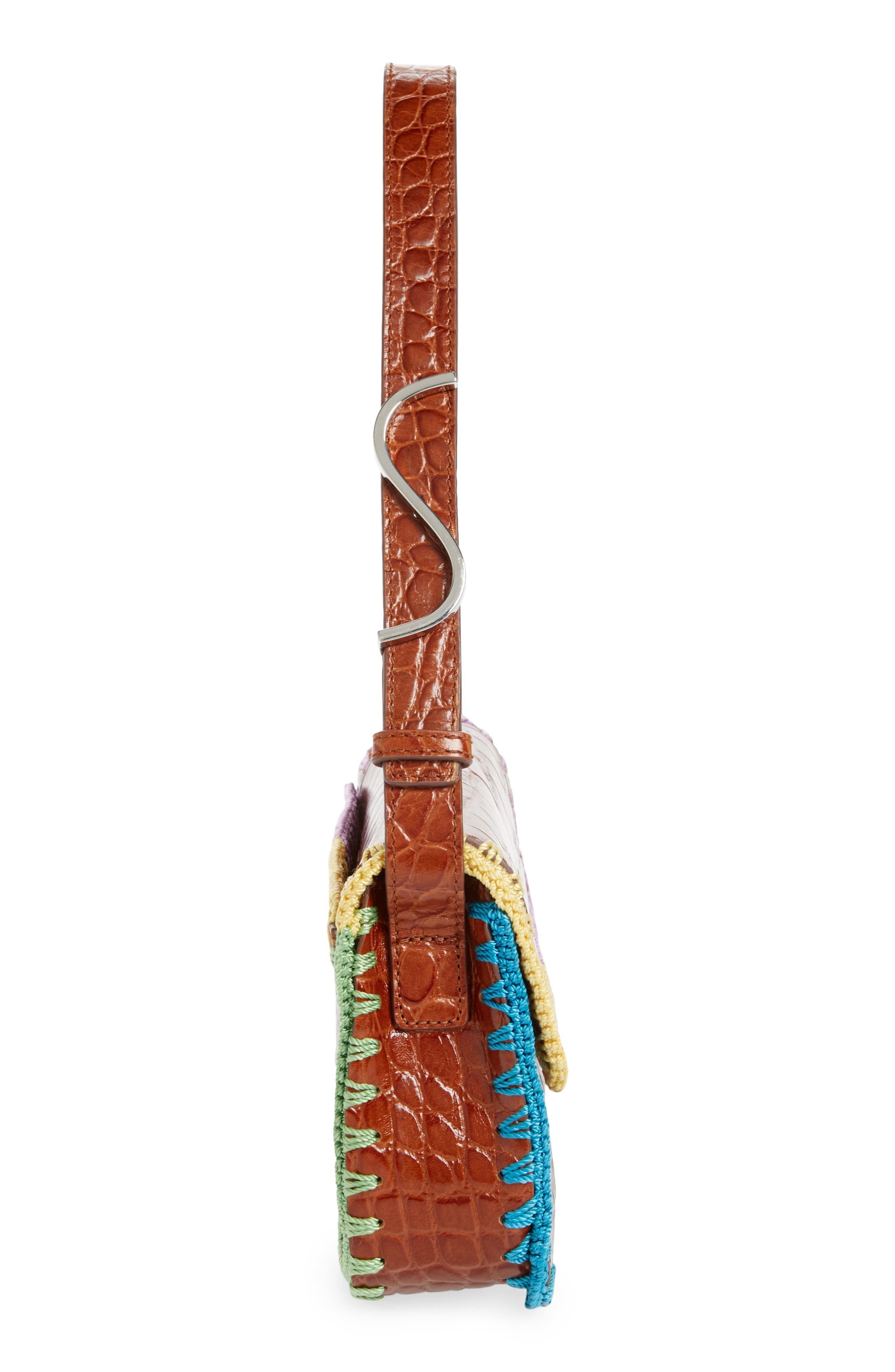 STAUD Tommy Crochet Edge Croc Embossed Leather Shoulder Bag, Alternate, color, 