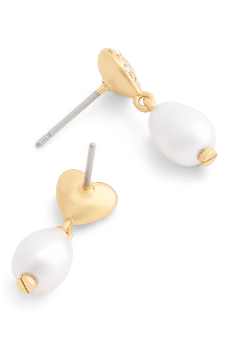 Signature C Quilted Heart Faux Pearl Drop Earrings, Alternate, color, PEARL/ GOLD
