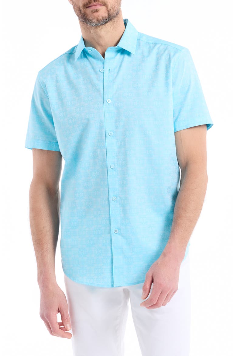 Stellman Paisley Short Sleeve Button-Up Shirt, Main, color, SEAFOAM