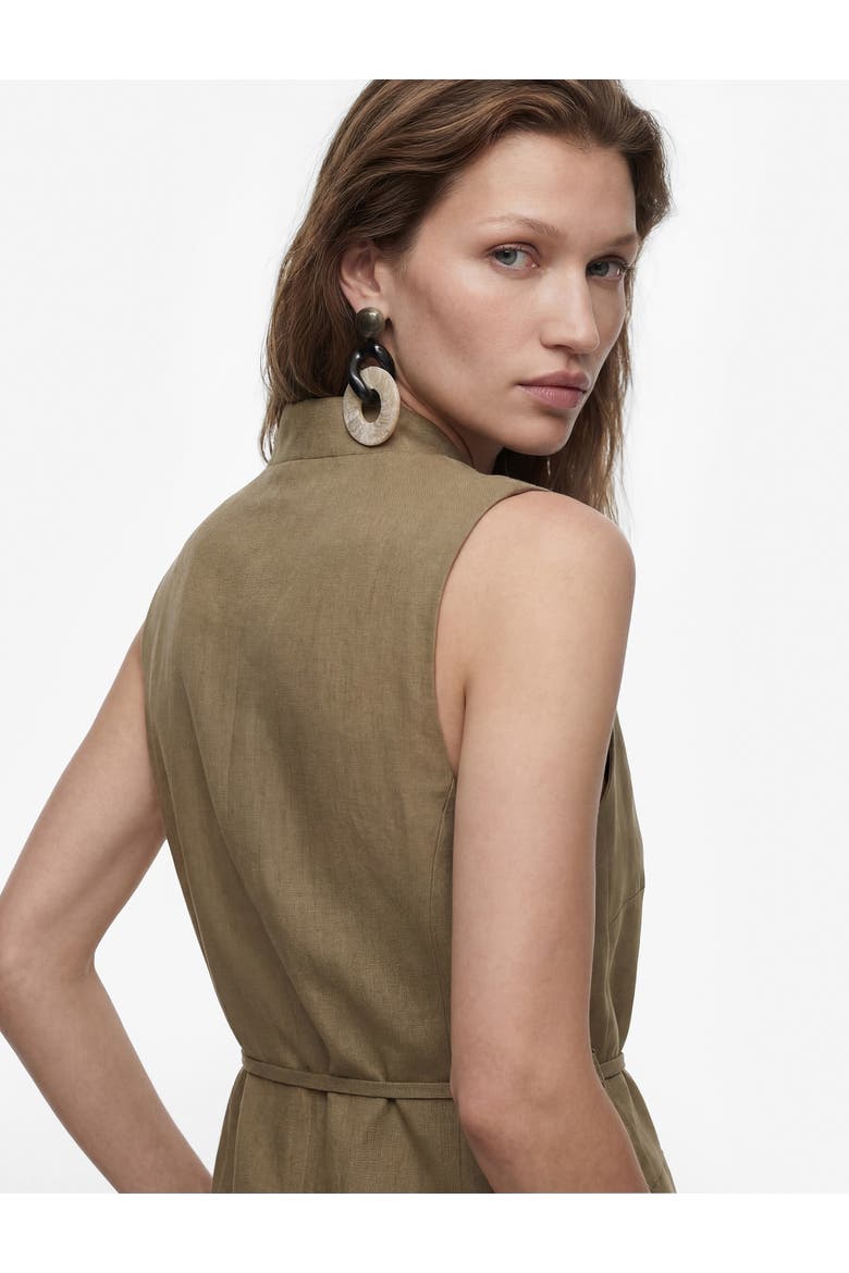 Linen Blend V-Neck Tailored Vest with Belt, Alternate, color, KHAKI