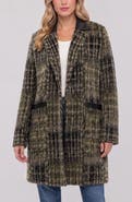 Liverpool Los Angeles Faux Leather Trim Plaid Sweater Coat