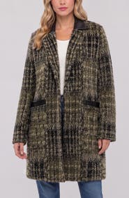 Liverpool Los Angeles Faux Leather Trim Plaid Sweater Coat