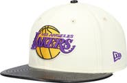 New Era Men's New Era White/Black Los Angeles Lakers Faux Leather Visor Two-Tone 59FIFTY Fitted Hat