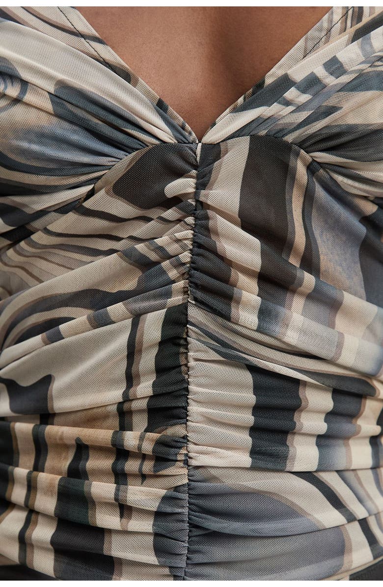 Karen Millen Petite Marble Print Mesh Maxi Dress, Alternate, color, Mono