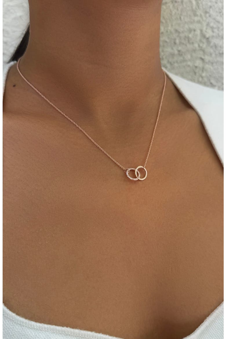 Cubic Zirconia Interlocking Circle Pendant Necklace, Alternate, color, PINK