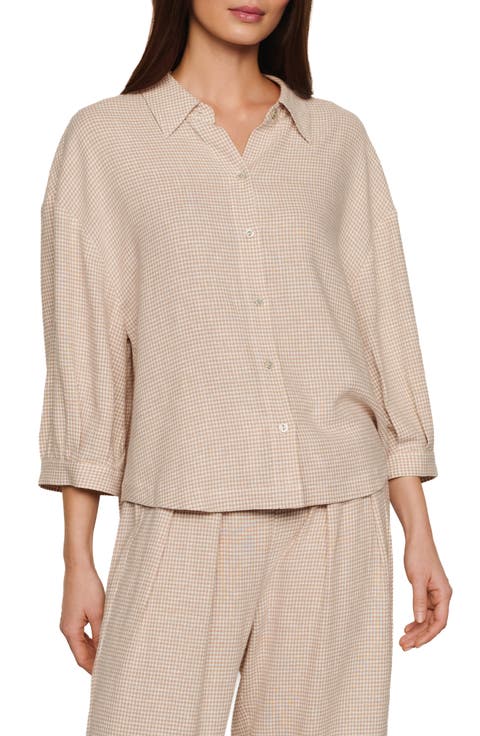 Relaxed Linen Blend Button-Up Sleep Shirt