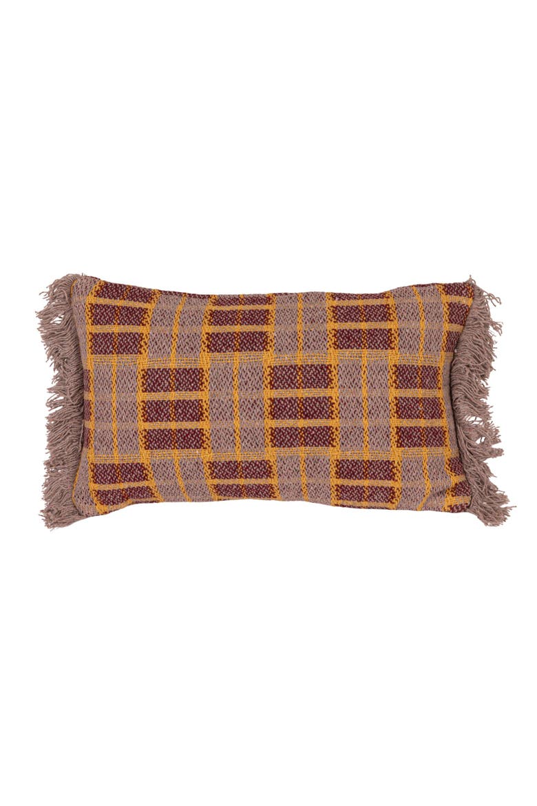 Woven Recycled Cotton Blend Lumbar Pillow with Fringe, Main, color, Purple