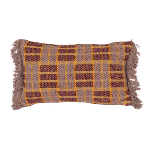 Woven Recycled Cotton Blend Lumbar Pillow with Fringe