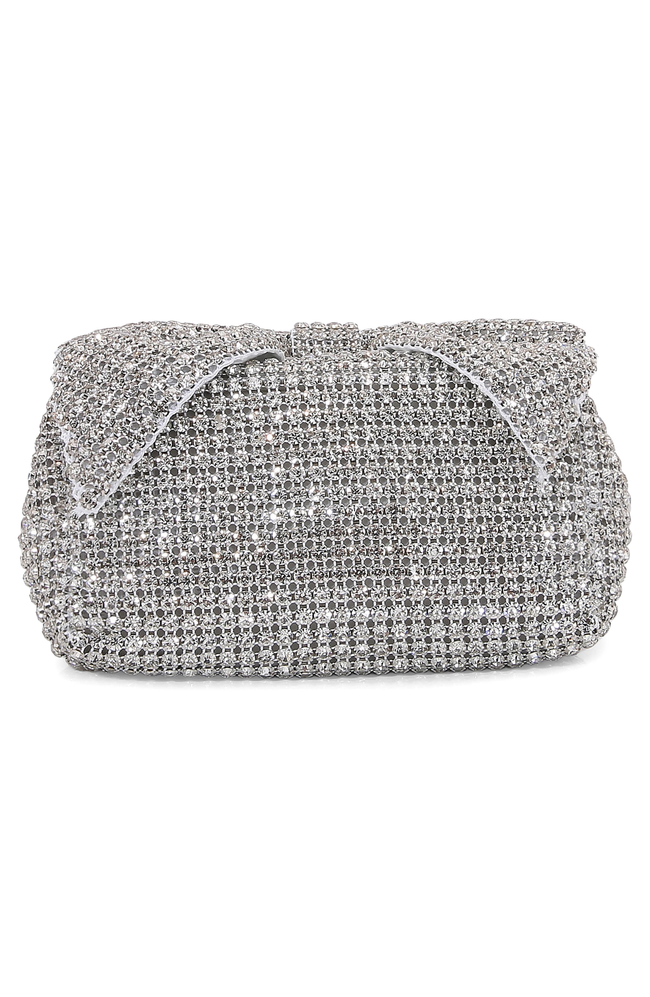 Rhinestone Embellished Bow Handbag, Alternate, color, SILVER