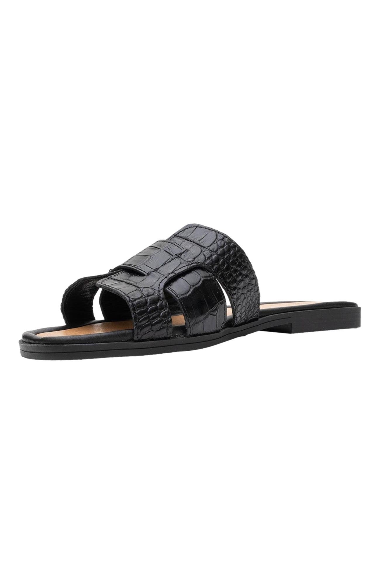 Forever & Always Shoes Notre Leather Slide Sandal, Alternate, color, Black Leather