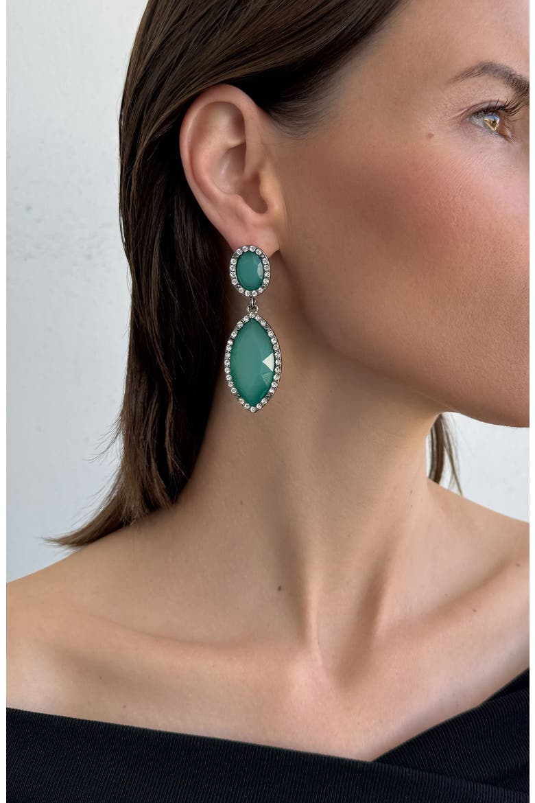 Crystal Halo Drop Earrings, Alternate, color, GREEN