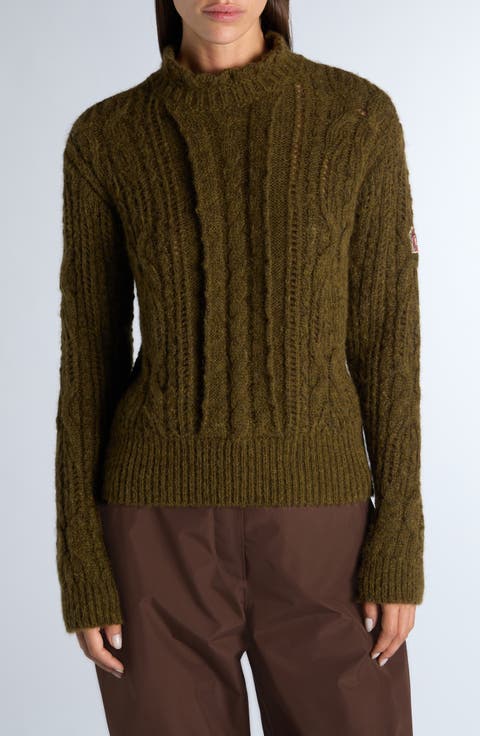 Alpaca & Wool Blend Cable Crewneck Sweater