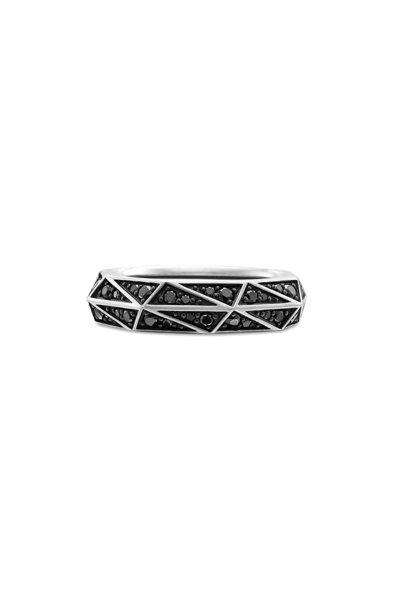 David Yurman Torqued Faceted Band Ring in Sterling Silver with Pavé Black Diamonds, Main, color, Sterling Silver