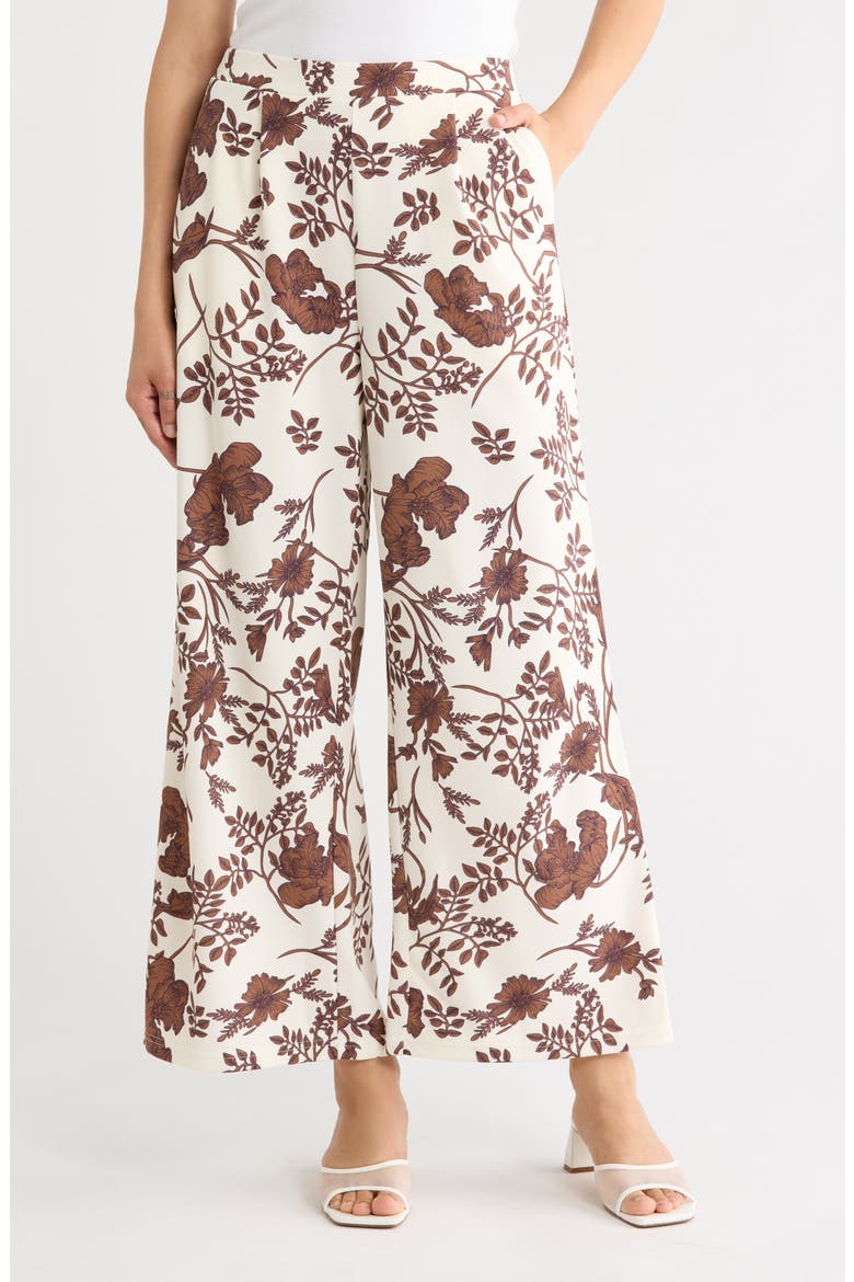 Floral Wide Leg Pants, Main, color, BONE BROWN FLORAL