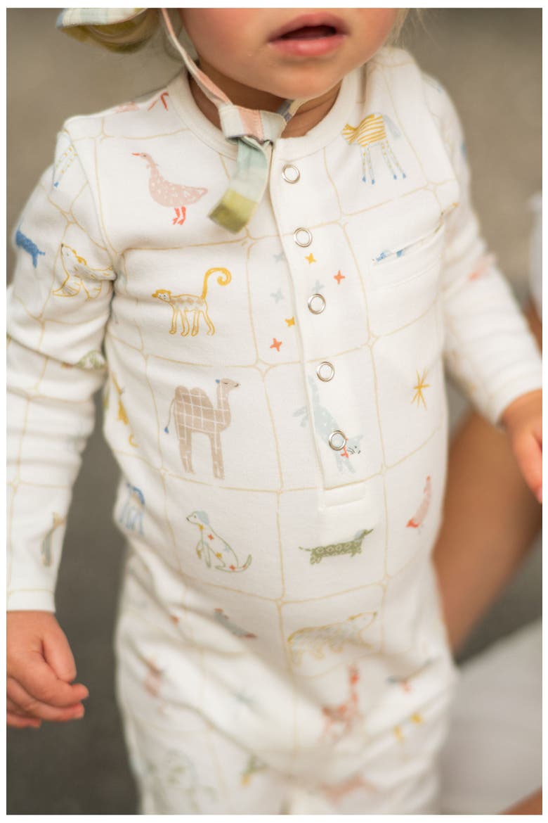 Long Sleeve Organic Cotton Henley Romper, Alternate, color, ANIMAL SHUFFLE