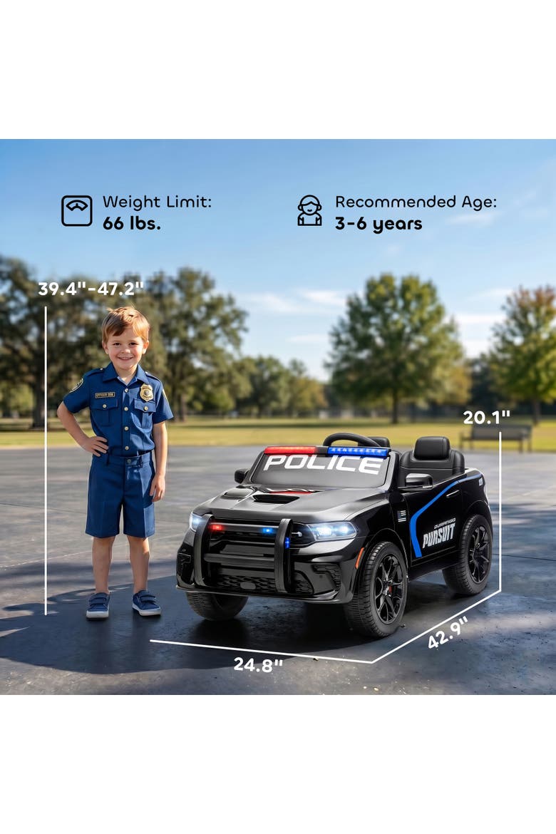 12V 2-Seater Dodge Police Ride-On Car, Remote Control, White, Alternate, color, Black